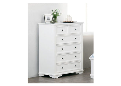 CHANELLE KING 4 PIECE (TALLBOY) BEDROOM SUITE (22-9-5-14-14-1) - WHITE