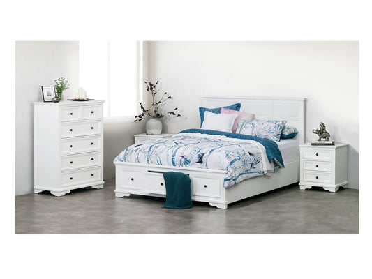 CHANELLE KING 4 PIECE (TALLBOY) BEDROOM SUITE (22-9-5-14-14-1) - WHITE
