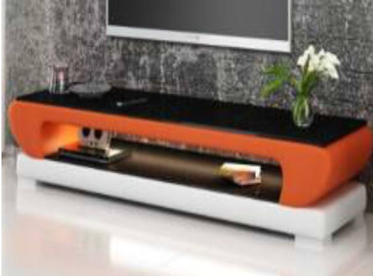 ANGLET (TS1002) TV STAND   - FULL PVC + 2 TEMPERED GLASS + LIGHT - 420(H) x 1950(W)