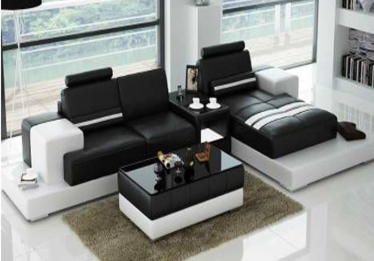 RANMONT (L6004D) CHAISE LOUNGE  SUITE +  COFFEE TABLE - CHOICE OF LEATHER AND ASSORTED COLOURS AVAILABLE