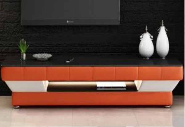 LARDA  (TS1008) TV STAND - 420(H) x 1950(W)- FULL PVC + 2 TEMPERED GLASS + LIGHT