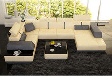 MARSAS (K5015) CORNER LOUNGE SUITE WITH CHAISE + COFFEE TABLE - CHOICE OF LEATHER AND ASSORTED COLOURS AVAILABLE