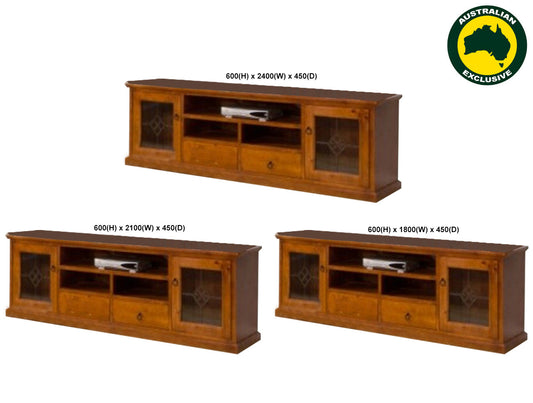 Versace (AUSSIE MADE) 2 Door / 2 Drawer Entertainment Unit (PLAIN GLASS) Collection - Assorted Stained Colours