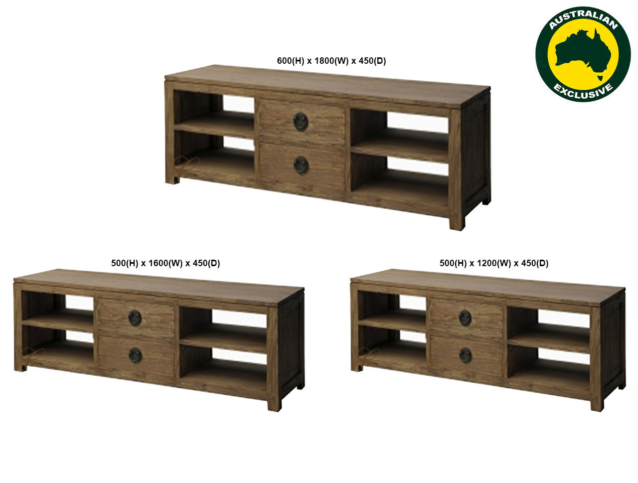 Vienna (AUSSIE MADE) Hardwood 2 Middle Drawer Entertainment Unit Collection - Assorted Stained Colours