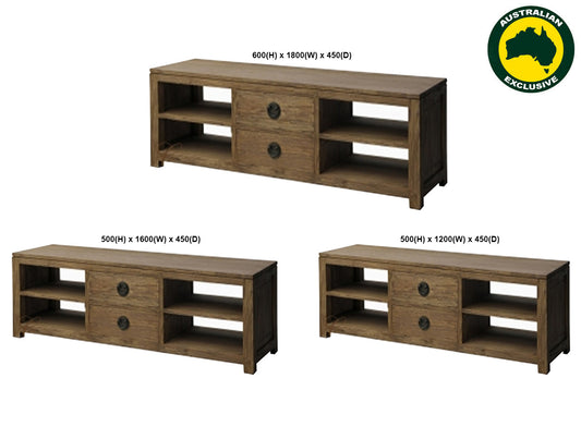 Vienna (AUSSIE MADE) Hardwood 2 Middle Drawer Entertainment Unit Collection - Assorted Stained Colours