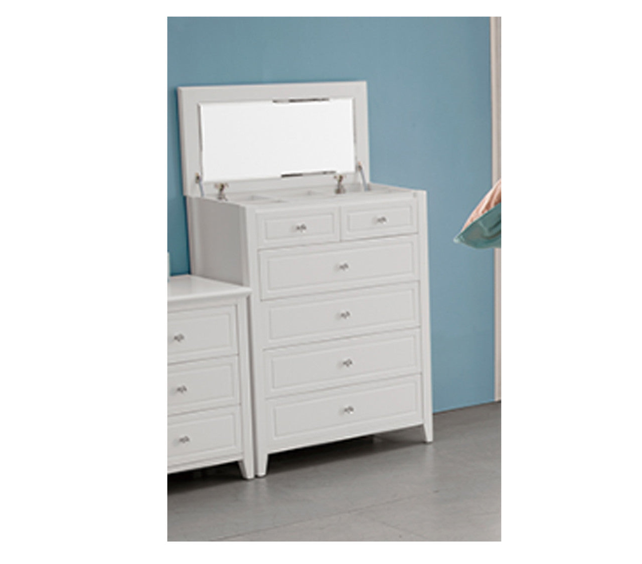 Viola 6 Drawer Top Slit With Mirror - Ivory White