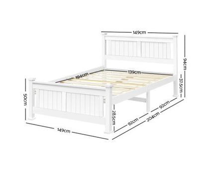 DOUBLE  TAN  SOLID TIMBER BED FRAME - WHITE
