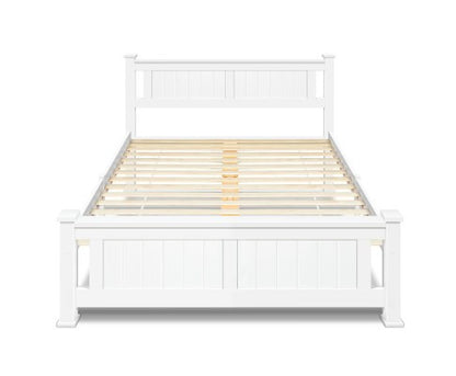 DOUBLE  TAN  SOLID TIMBER BED FRAME - WHITE
