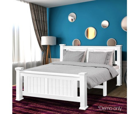 Double Tan Solid Timber Bed Frame - White