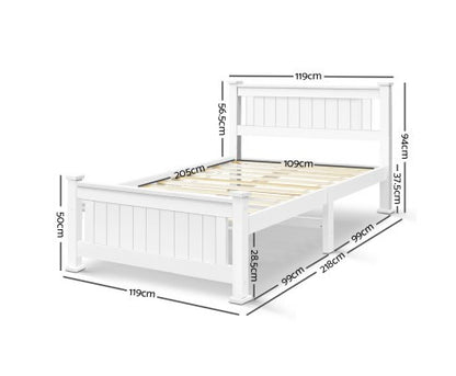 KING SINGLE TANNY TIMBER BED FRAME - WHITE