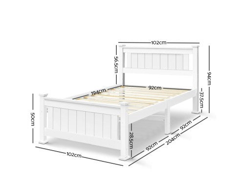 SINGLE TAN  SOLID TIMBER BED FRAME - WHITE