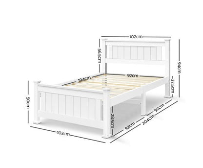 SINGLE TAN  SOLID TIMBER BED FRAME - WHITE
