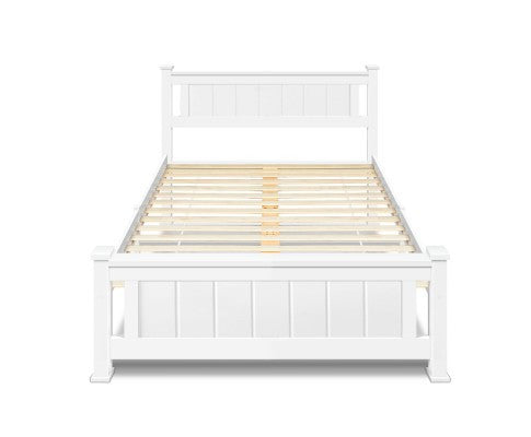 SINGLE TAN  SOLID TIMBER BED FRAME - WHITE