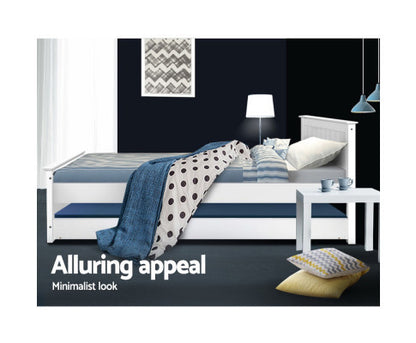 SINGLE QUINNIE BED WITH PULL OUT SINGLE TRUNDLE - WHITE