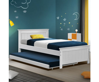 SINGLE QUINNIE BED WITH PULL OUT SINGLE TRUNDLE - WHITE