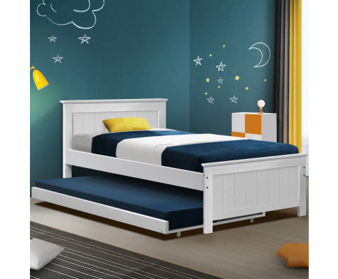 Single Quinnie Bed With Pull Out Single Trundle - White
