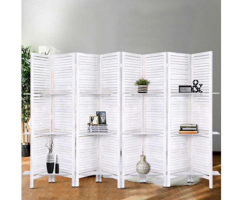 Stinrom Room Divider Privacy Screen Foldable 8 Partition Stand - White