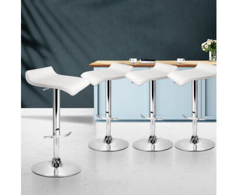 WARDAH (SET OF 4) PU LEATHER GAS LIFT BAR STOOLS - WHITE
