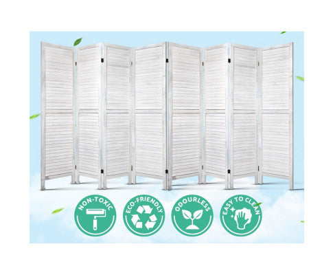ROLLY ROOM DIVIDER PRIVACY SCREEN  FOLDABLE 8 PARTITION STAND - WHITE