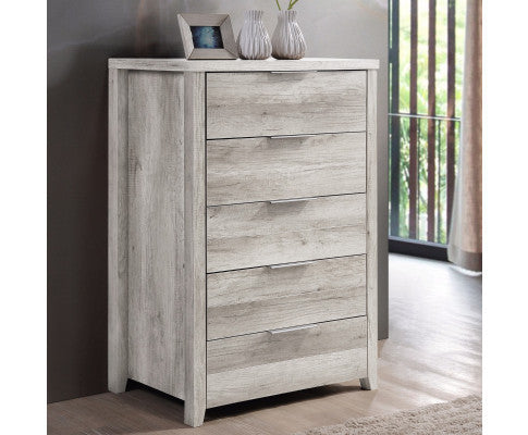 MORRIGAN 5 DRAWER TALLBOY - WHITE ASH
