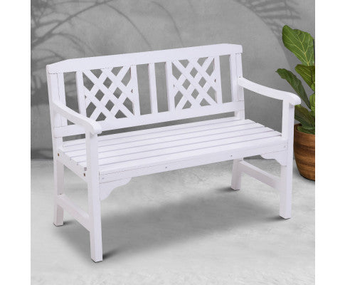 Terrence Outdoor Wooden 2 Seater Bench With Armrest - White