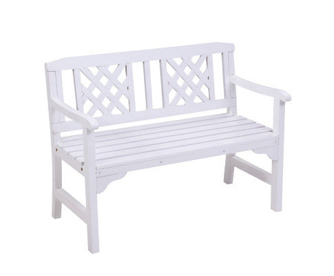 TERRENCE OUTDOOR WOODEN  2 SEATER  BENCH WITH ARMREST - WHITE