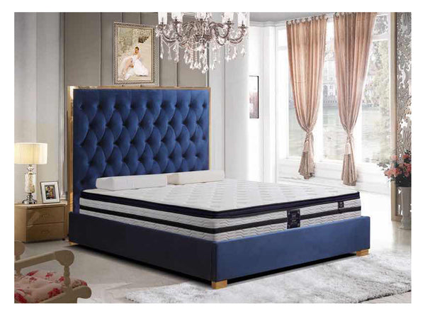 QUEEN TIMELESS (MODEL: LZ948) VELVET FABRIC BED WITH GOLD CHROME TRIMM - ASSORTED COLOURS