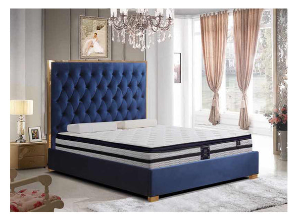 KING TIMELESS (MODEL: LZ948)  FANCY VELVET FABRIC BED WITH GOLD CHROME TRIMM - AS PICTURED