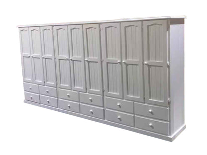 MUDGEE (AUSSIE MADE) 3 PIECE WARDROBE WITH 9 DOORS AND 12 DRAWERS - 1800(H) X  3600(W) - ASSORTED PAINTED COLOURS