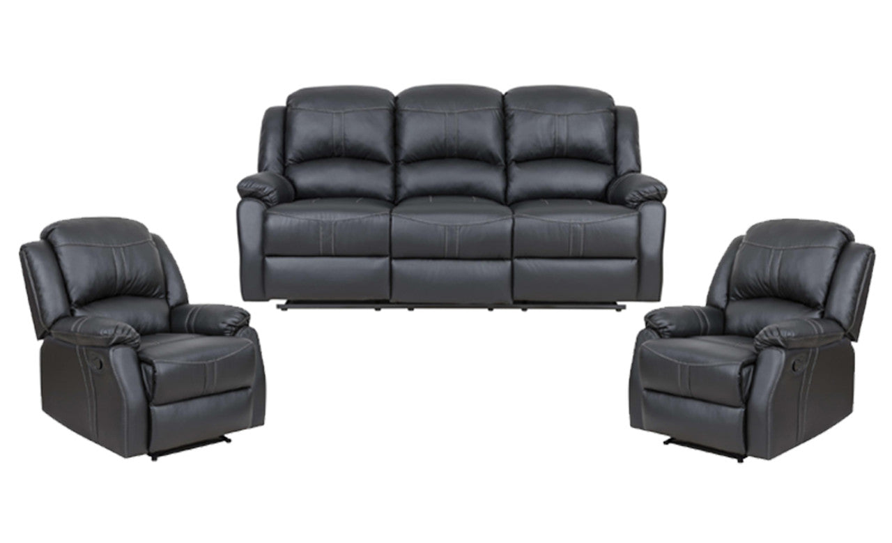 BELLA 3RR + 1R + 1R (5 ACTIONS) LEATHERETTE LOUNGE SUITE - BLACK