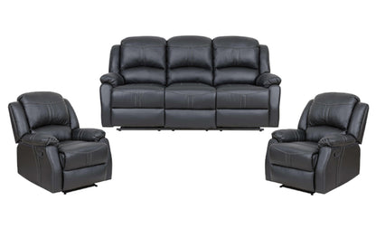 BELLA 3RR + 1R + 1R (5 ACTIONS) LEATHERETTE LOUNGE SUITE - BLACK