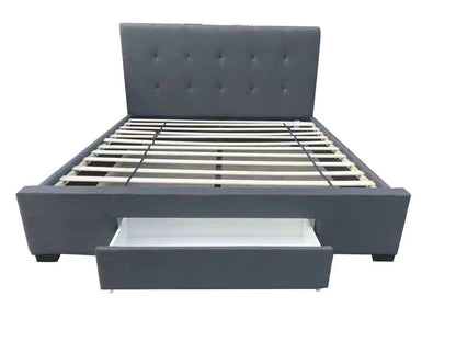 KING PATTY LINEN FABRIC BED WITH FOOTEND DRAWER - GREY