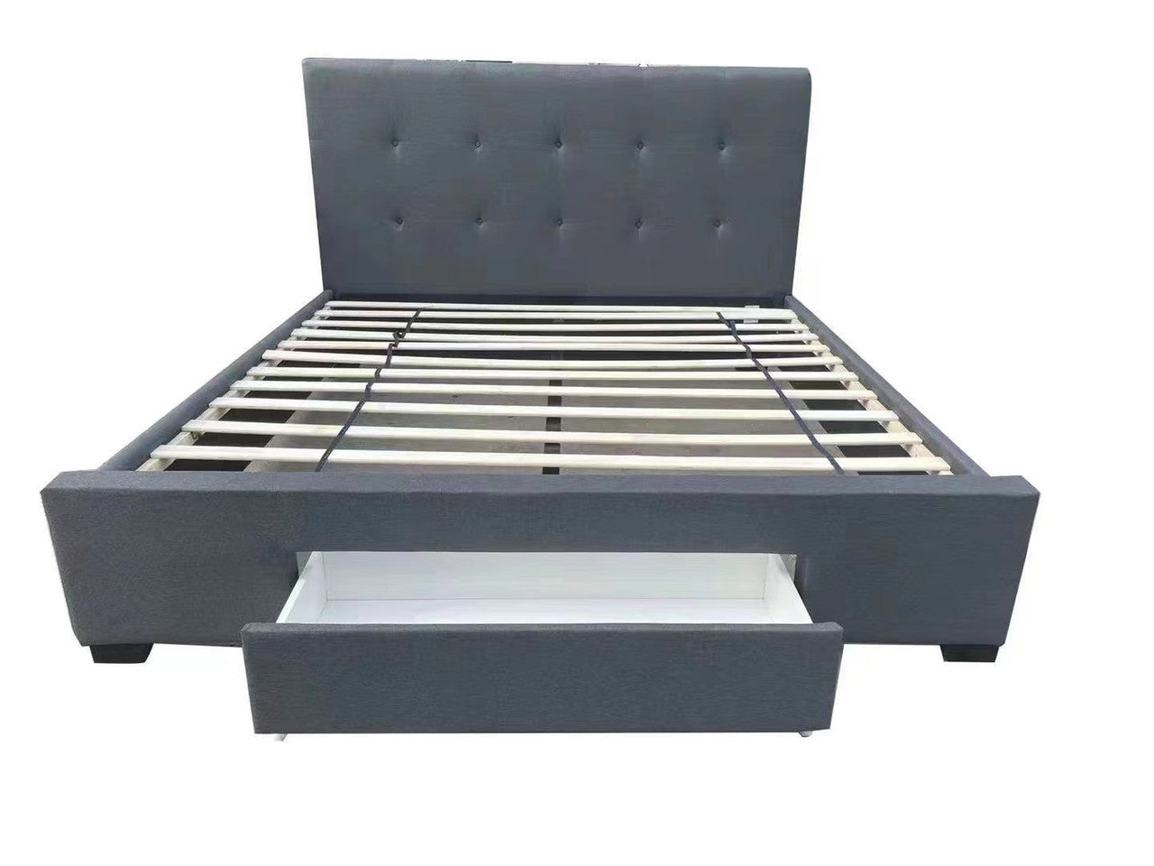 DOUBLE PATTY LINEN FABRIC BED WITH FOOTEND DRAWER - GREY