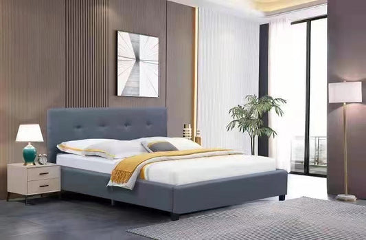 DOUBLE PATTY LINEN FABRIC BED - GREY