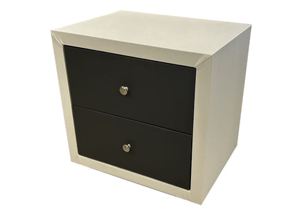 FRESHWATER 2 DRAWER LEATHERETTE BEDSIDE TABLE - 500(H) x 540(W) - WHITE / GREY