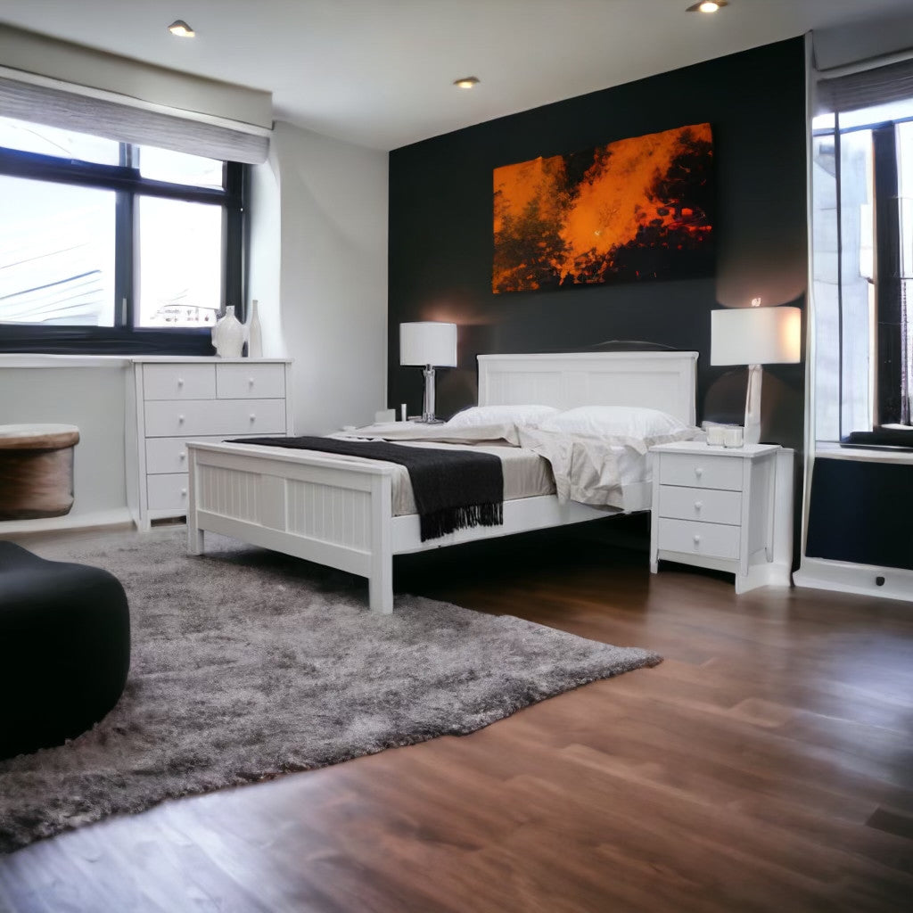 Queen Brighton Panal Bed - White