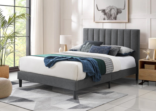 Double Picadilly Fabric Bed - Grey
