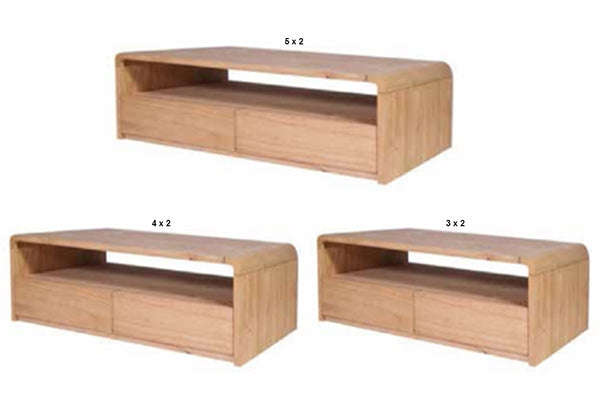 ANDRE (AUSSIE MADE) WITH 2 DRAWER COFFEE TABLE COLLECTION - TASSIE OAK COMBINATION - ASSORTED STAINED COLOURS - STARTING FROM $1299