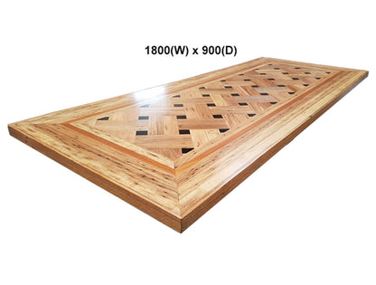 BASKET WEAVE (AUSSIE MADE) DINING TABLE WITH SQUARE LEG BASE SYSTEM COLLECTION - ASSORTED STAINED COLOURS - STARTING FROM $2199
