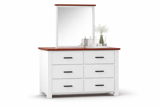 Libby (AUSSIE MADE) 6 Drawer Dressing Table With Mirror - Assorted Colours
