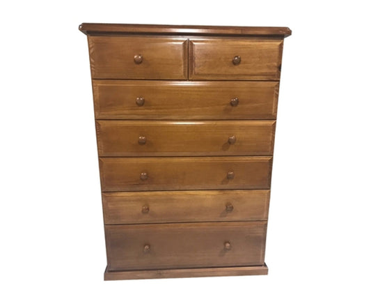 YORK (AUSSIE MADE) 7 DRAWER (TOP SPLIT) TALLBOY - 1300(H) x 900(W) - ASSORTED STAINED COLOURS