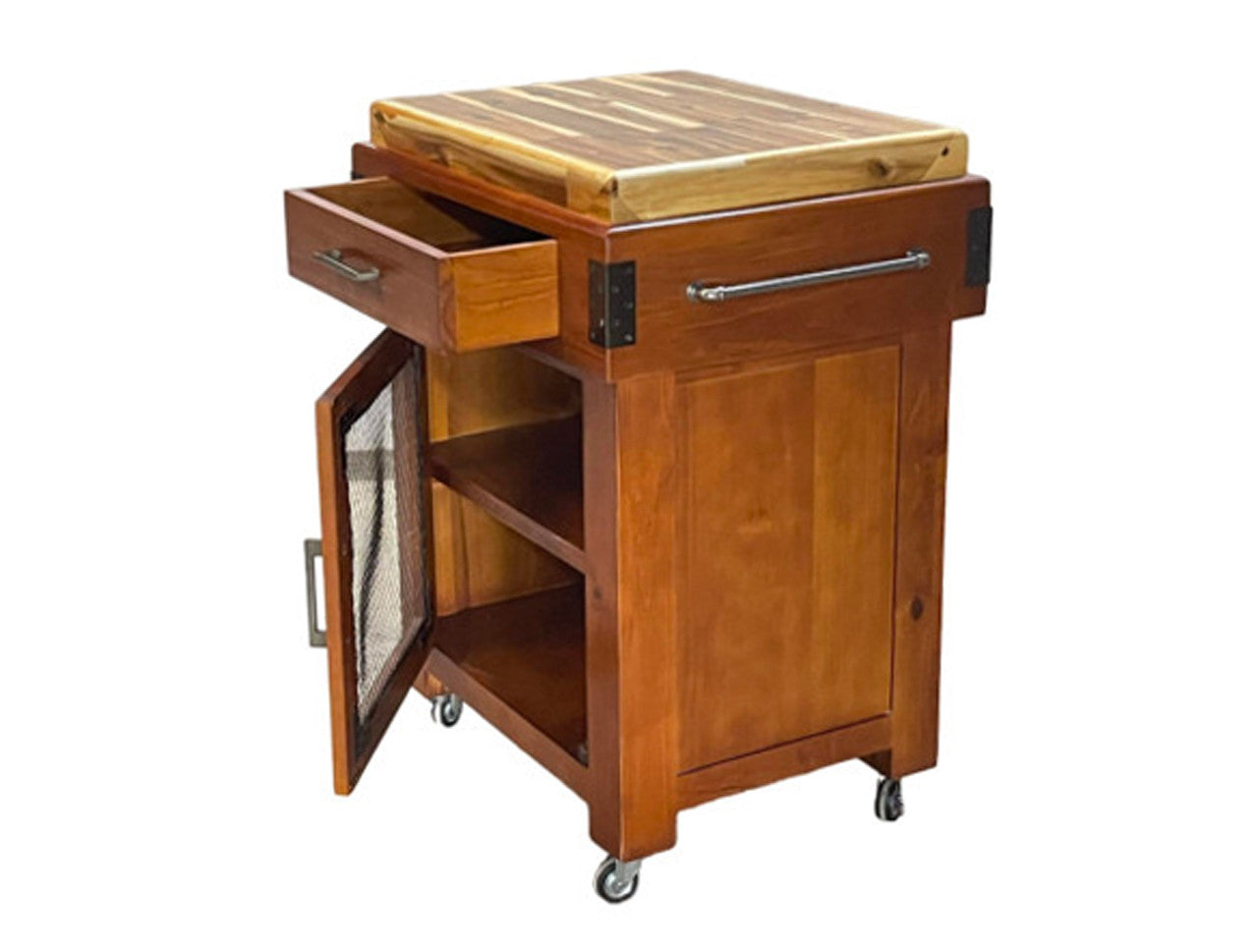 YEDAH BUTCHERS BLOCK WITH 1 DOOR & 1 DRAWER - 885(H) x 700(W) x 560(D) - WALNUT
