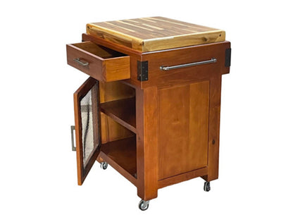 YEDAH BUTCHERS BLOCK WITH 1 DOOR & 1 DRAWER - 885(H) x 700(W) x 560(D) - WALNUT
