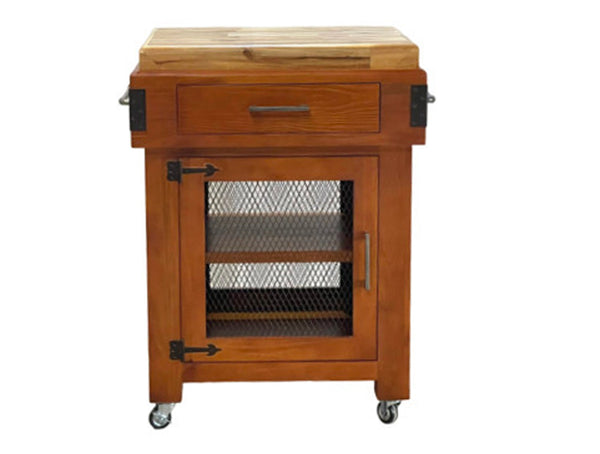 YEDAH BUTCHERS BLOCK WITH 1 DOOR & 1 DRAWER - 885(H) x 700(W) x 560(D) - WALNUT