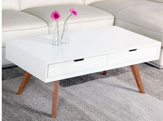 KELIN    COFFEE TABLE WITH 2 x DRAWERS  (MODEL-UCT4025)   -  SEMI - 1100(W) X 550(D) - GLOSS WHITE