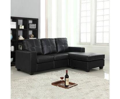NOWRA 2 SEATER LEATHERETTE  SOFA WITH REVERSIBLE CHAISE  - BLACK