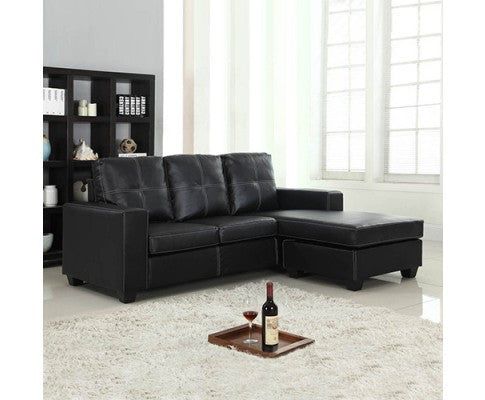 NOWRA 2 SEATER LEATHERETTE  SOFA WITH REVERSIBLE CHAISE  - BLACK