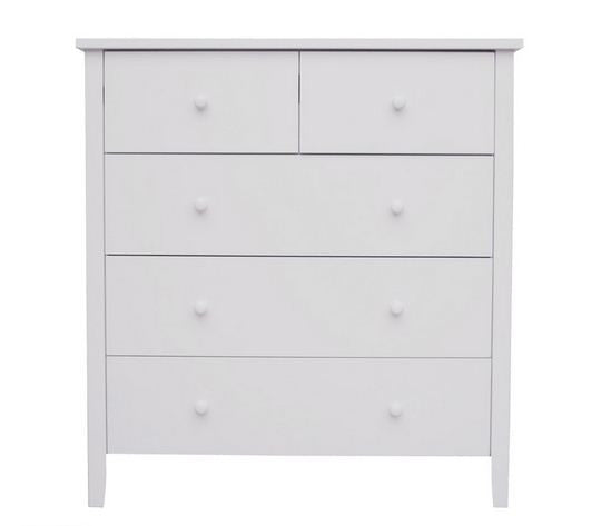BRIGHTON 5 DRAWER TALLBOY - 1015(H) X 940(W) - WHITE OR BLACK