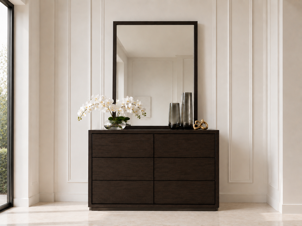 Gympie (Aussie Made) 6 Drawer Dressing Table With Mirror - 1755(H) X 1200(W) X 450(D) - Assorted Colours