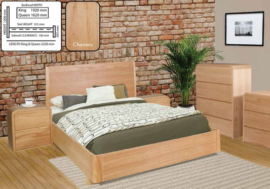 Andre Queen (AUSSIE MADE) 4 Piece (TALLBOY) Bedroom Suite - Tassie Oak Combination - Assorted Stained Colours